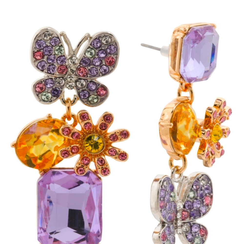 Betsey Johnson Mismatch Butterfly Flower Earrings